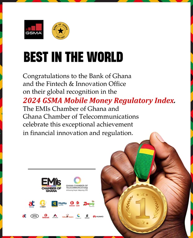 Congratulations to the Bank of Ghana and the Fintech & Innovation Office on their global recognition in the 2024 GSMA Mobile Money Regulatory Index